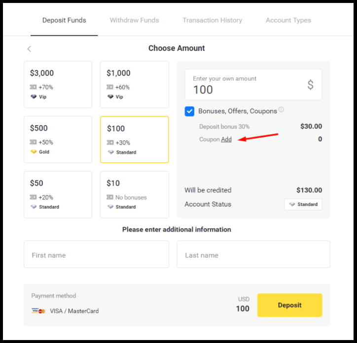 Bonus Binomo pada Deposit - Sehingga 70%