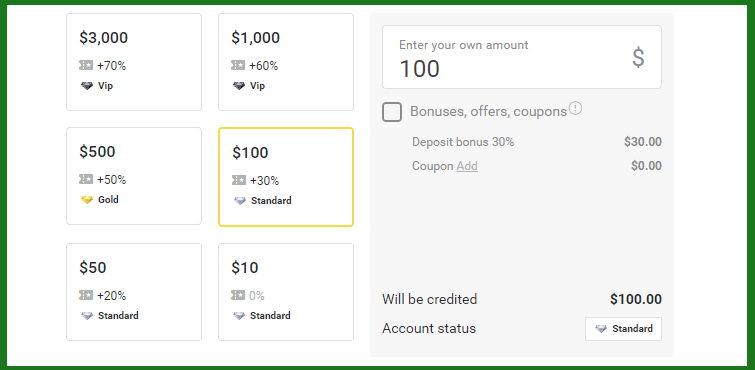 Bonus Binomo pada Deposit - Sehingga 70%