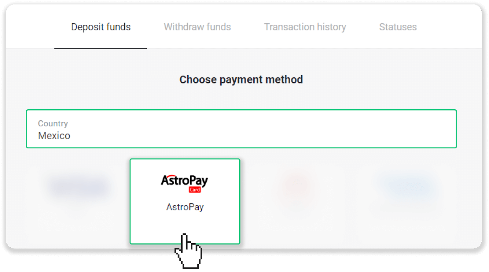 Cistí Taisce ar Binomo trí AstroPay Card