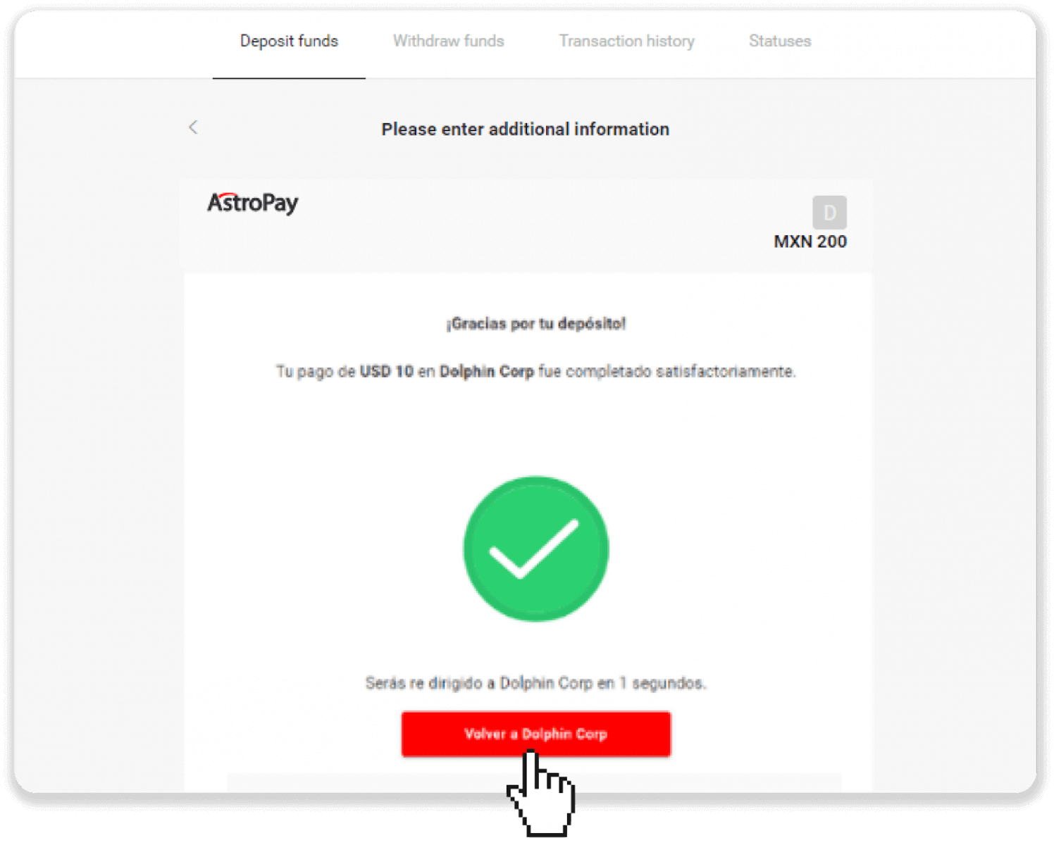 Cistí Taisce ar Binomo trí AstroPay Card
