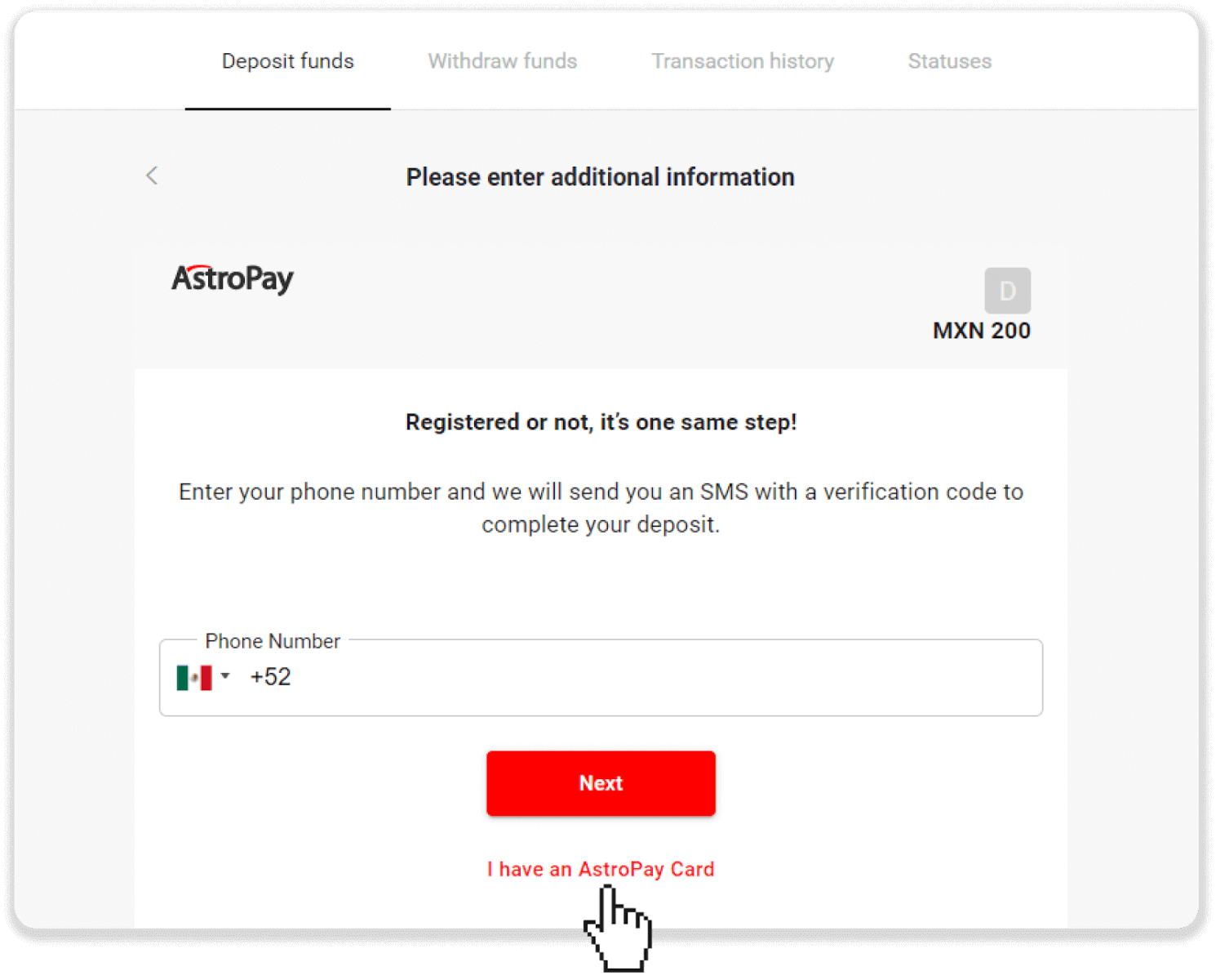 Diposita fons a Binomo mitjançant la targeta AstroPay