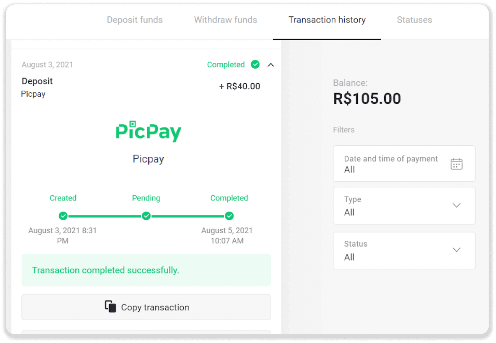 Braziliya Internet-banking (Bank Transer, Paylivre, Loterica, Itau, Boleto Rapido) va elektron hamyonlar (Picpay, Astropay, Banco do Brasil, Santander, Bradesco, Neteller, Skrill, WebMoney, Advcash) orqali Binomo-ga mablag'larni depozit qilish. Braziliya Internet-banking (Bank Transer, Paylivre, Loterica, Itau, Boleto Rapido) va elektron hamyonlar (Picpay, Astropay, Banco do Brasil, Santander, Bradesco, Neteller, Skrill, WebMoney, Advcash) orqali Binomo-ga mablag'larni depozit qilish.