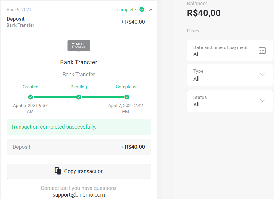 Braziliya Internet-banking (Bank Transer, Paylivre, Loterica, Itau, Boleto Rapido) va elektron hamyonlar (Picpay, Astropay, Banco do Brasil, Santander, Bradesco, Neteller, Skrill, WebMoney, Advcash) orqali Binomo-ga mablag'larni depozit qilish. Braziliya Internet-banking (Bank Transer, Paylivre, Loterica, Itau, Boleto Rapido) va elektron hamyonlar (Picpay, Astropay, Banco do Brasil, Santander, Bradesco, Neteller, Skrill, WebMoney, Advcash) orqali Binomo-ga mablag'larni depozit qilish.