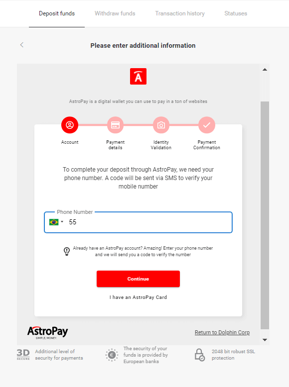 Braziliya Internet-banking (Bank Transer, Paylivre, Loterica, Itau, Boleto Rapido) va elektron hamyonlar (Picpay, Astropay, Banco do Brasil, Santander, Bradesco, Neteller, Skrill, WebMoney, Advcash) orqali Binomo-ga mablag'larni depozit qilish. Braziliya Internet-banking (Bank Transer, Paylivre, Loterica, Itau, Boleto Rapido) va elektron hamyonlar (Picpay, Astropay, Banco do Brasil, Santander, Bradesco, Neteller, Skrill, WebMoney, Advcash) orqali Binomo-ga mablag'larni depozit qilish.