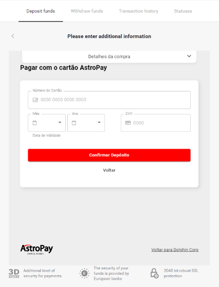 Внесите средства на Binomo через электронные кошельки (Webmoney WMZ, Picpay, Neteller, Astropay, Cash U, Skrill, ADV Cash, AstroPay Card, Perfect Money) Внесите средства на Binomo через электронные кошельки (Webmoney WMZ, Picpay, Neteller, Astropay, Cash U, Skrill, ADV Cash, AstroPay Card, Perfect Money)