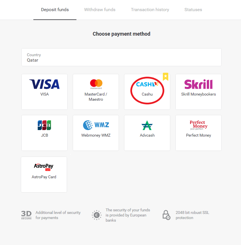 Внесите средства на Binomo через электронные кошельки (Webmoney WMZ, Picpay, Neteller, Astropay, Cash U, Skrill, ADV Cash, AstroPay Card, Perfect Money) Внесите средства на Binomo через электронные кошельки (Webmoney WMZ, Picpay, Neteller, Astropay, Cash U, Skrill, ADV Cash, AstroPay Card, Perfect Money)