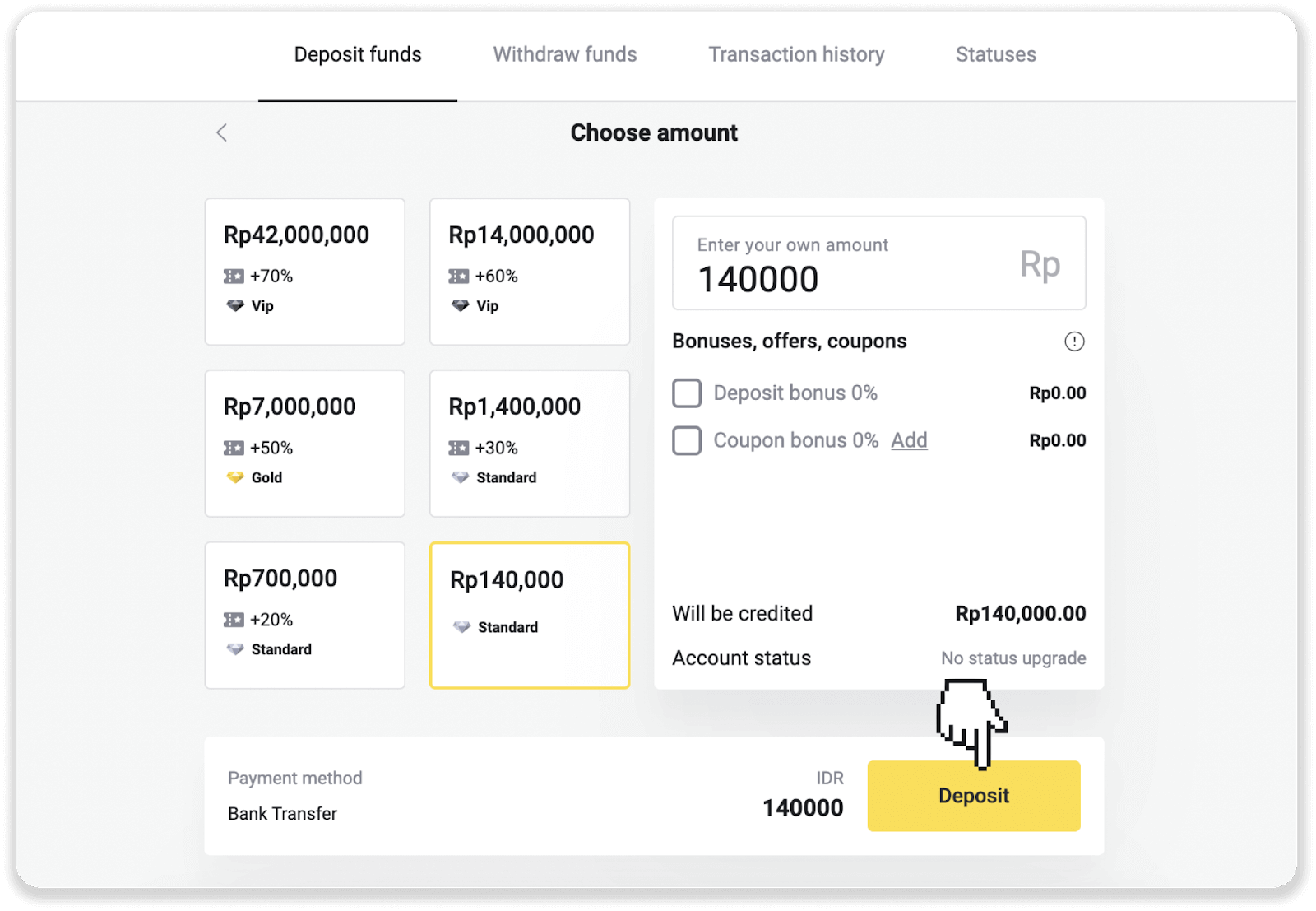 Deposit Funds on Binomo via Indonesia Bank Transfer (Virtual Account, Internet Banking) Deposit Funds on Binomo via Indonesia Bank Transfer (Virtual Account, Internet Banking)
