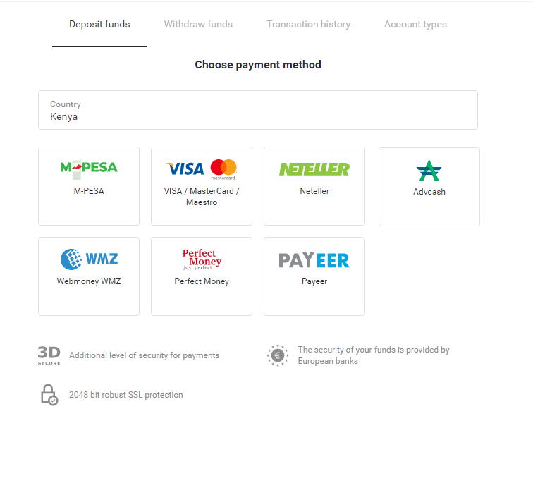 Amafaranga yo kubitsa kuri Binomo unyuze muri Kenya (M-Pesa)