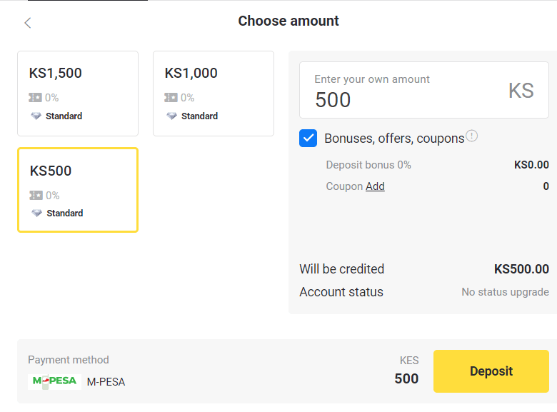 Amafaranga yo kubitsa kuri Binomo unyuze muri Kenya (M-Pesa)