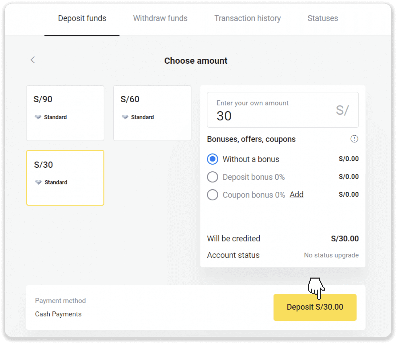 Deposit Funds on Binomo via Peru Bank Card (Mastercard / Maestro), Bank Transfer (BBVA, Cash Payments, Scotiabank, Caja Tacna, BCP bank, Caja Huancayo, Caja Trujillo, Interbank, Caja Arequipa) and E-wallets (AstroPay, Jeton) Deposit Funds on Binomo via Peru Bank Card (Mastercard / Maestro), Bank Transfer (BBVA, Cash Payments, Scotiabank, Caja Tacna, BCP bank, Caja Huancayo, Caja Trujillo, Interbank, Caja Arequipa) and E-wallets (AstroPay, Jeton)