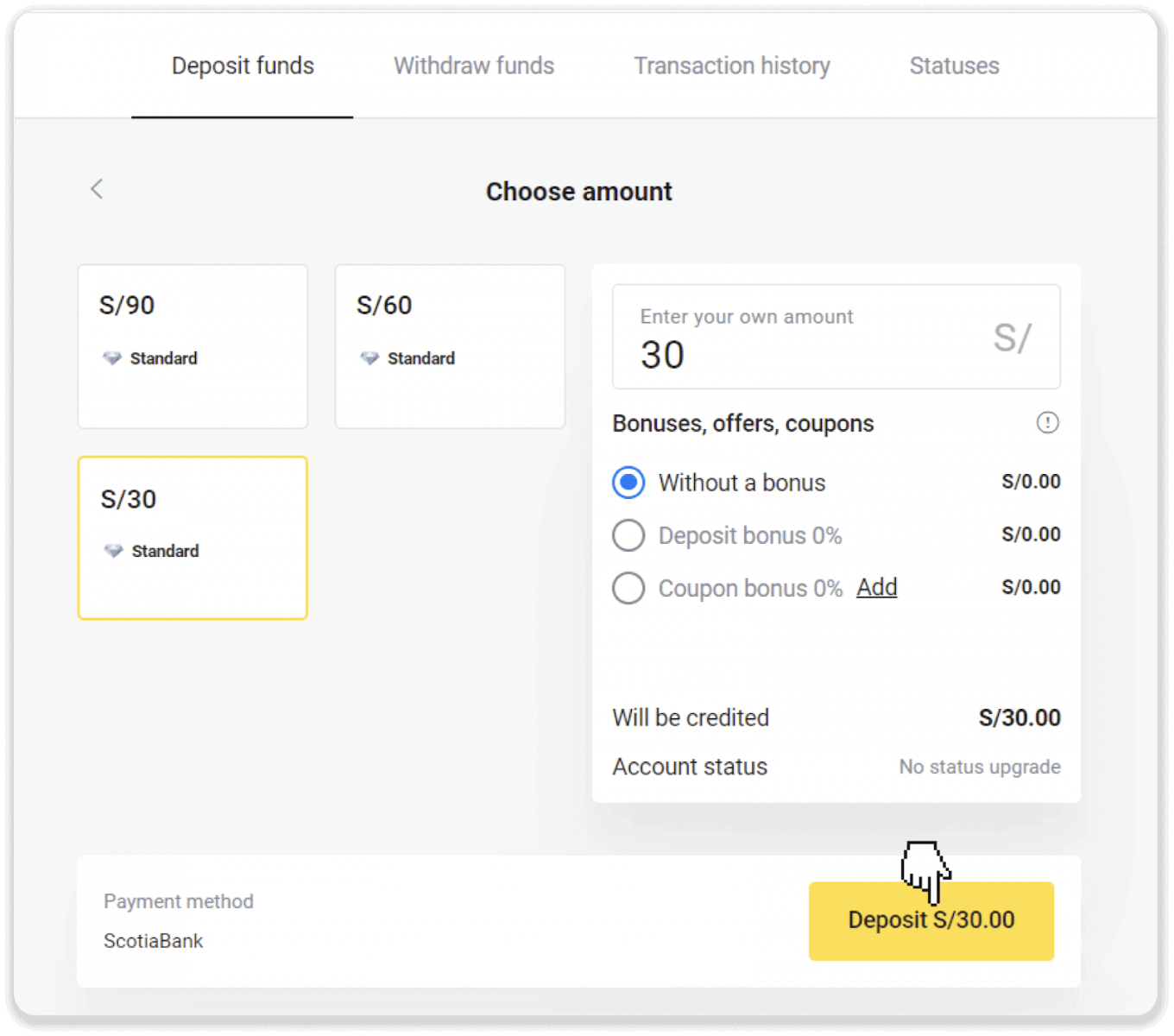 Deposit Funds on Binomo via Peru Bank Card (Mastercard / Maestro), Bank Transfer (BBVA, Cash Payments, Scotiabank, Caja Tacna, BCP bank, Caja Huancayo, Caja Trujillo, Interbank, Caja Arequipa) and E-wallets (AstroPay, Jeton) Deposit Funds on Binomo via Peru Bank Card (Mastercard / Maestro), Bank Transfer (BBVA, Cash Payments, Scotiabank, Caja Tacna, BCP bank, Caja Huancayo, Caja Trujillo, Interbank, Caja Arequipa) and E-wallets (AstroPay, Jeton)