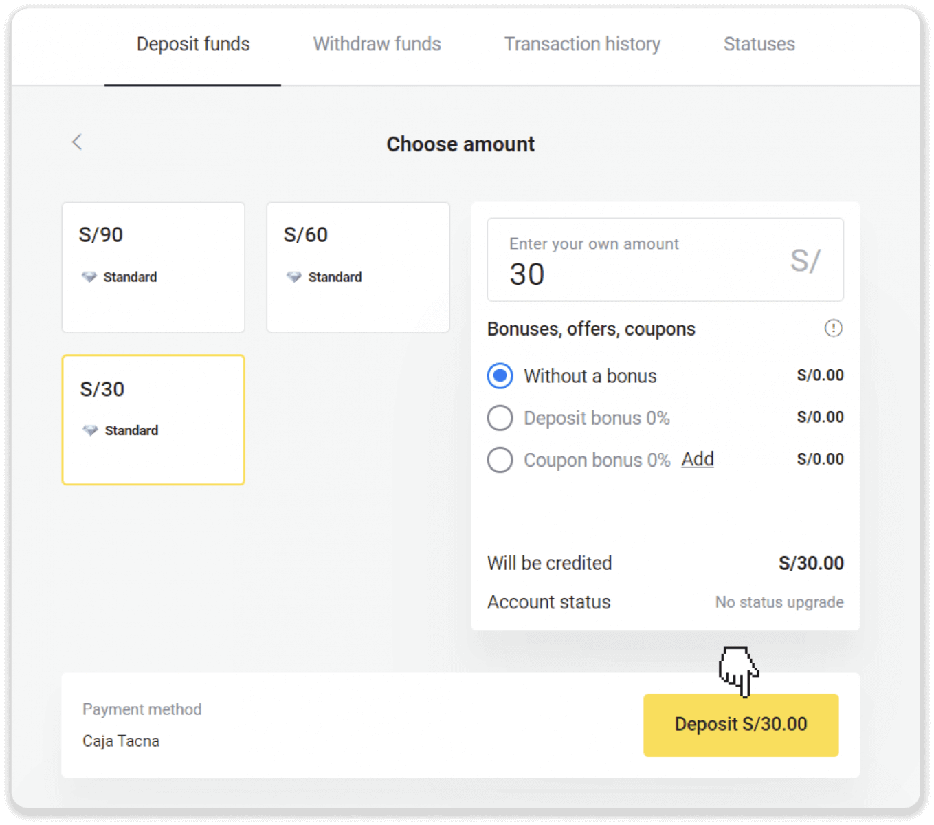 Deposit Funds on Binomo via Peru Bank Card (Mastercard / Maestro), Bank Transfer (BBVA, Cash Payments, Scotiabank, Caja Tacna, BCP bank, Caja Huancayo, Caja Trujillo, Interbank, Caja Arequipa) and E-wallets (AstroPay, Jeton) Deposit Funds on Binomo via Peru Bank Card (Mastercard / Maestro), Bank Transfer (BBVA, Cash Payments, Scotiabank, Caja Tacna, BCP bank, Caja Huancayo, Caja Trujillo, Interbank, Caja Arequipa) and E-wallets (AstroPay, Jeton)