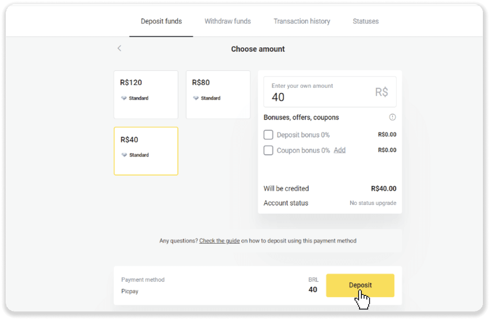 Внесите средства посредством банковского перевода (Itau, PicPay, Loterica, Boleto Rapido, Paylivre, Pagsmile, Bradesco, Santander) на Binomo Внесите средства посредством банковского перевода (Itau, PicPay, Loterica, Boleto Rapido, Paylivre, Pagsmile, Bradesco, Santander) на Binomo