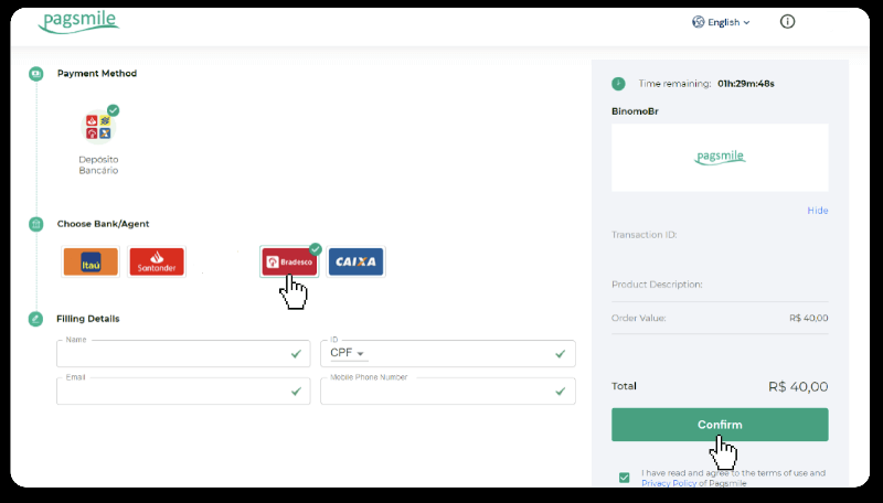 Внесите средства посредством банковского перевода (Itau, PicPay, Loterica, Boleto Rapido, Paylivre, Pagsmile, Bradesco, Santander) на Binomo Внесите средства посредством банковского перевода (Itau, PicPay, Loterica, Boleto Rapido, Paylivre, Pagsmile, Bradesco, Santander) на Binomo
