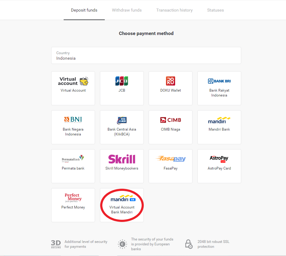 Deposit Funds in Binomo via Indonesia Bank Transfer (Virtual Account, Virtual Account Bank Mandiri, Internet Banking) Deposit Funds in Binomo via Indonesia Bank Transfer (Virtual Account, Virtual Account Bank Mandiri, Internet Banking)