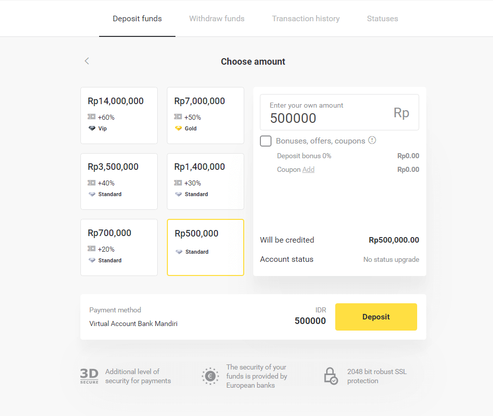 Deposit Funds in Binomo via Indonesia Bank Transfer (Virtual Account, Virtual Account Bank Mandiri, Internet Banking) Deposit Funds in Binomo via Indonesia Bank Transfer (Virtual Account, Virtual Account Bank Mandiri, Internet Banking)