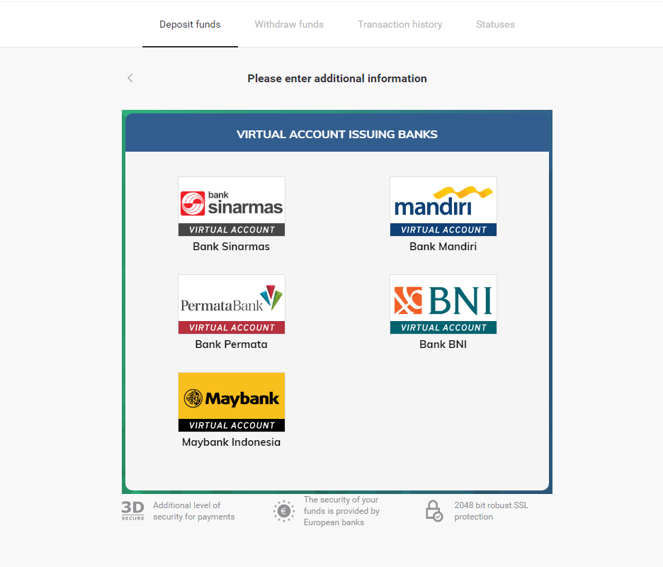 Deposit Funds in Binomo via Indonesia Bank Transfer (Virtual Account, Virtual Account Bank Mandiri, Internet Banking) Deposit Funds in Binomo via Indonesia Bank Transfer (Virtual Account, Virtual Account Bank Mandiri, Internet Banking)