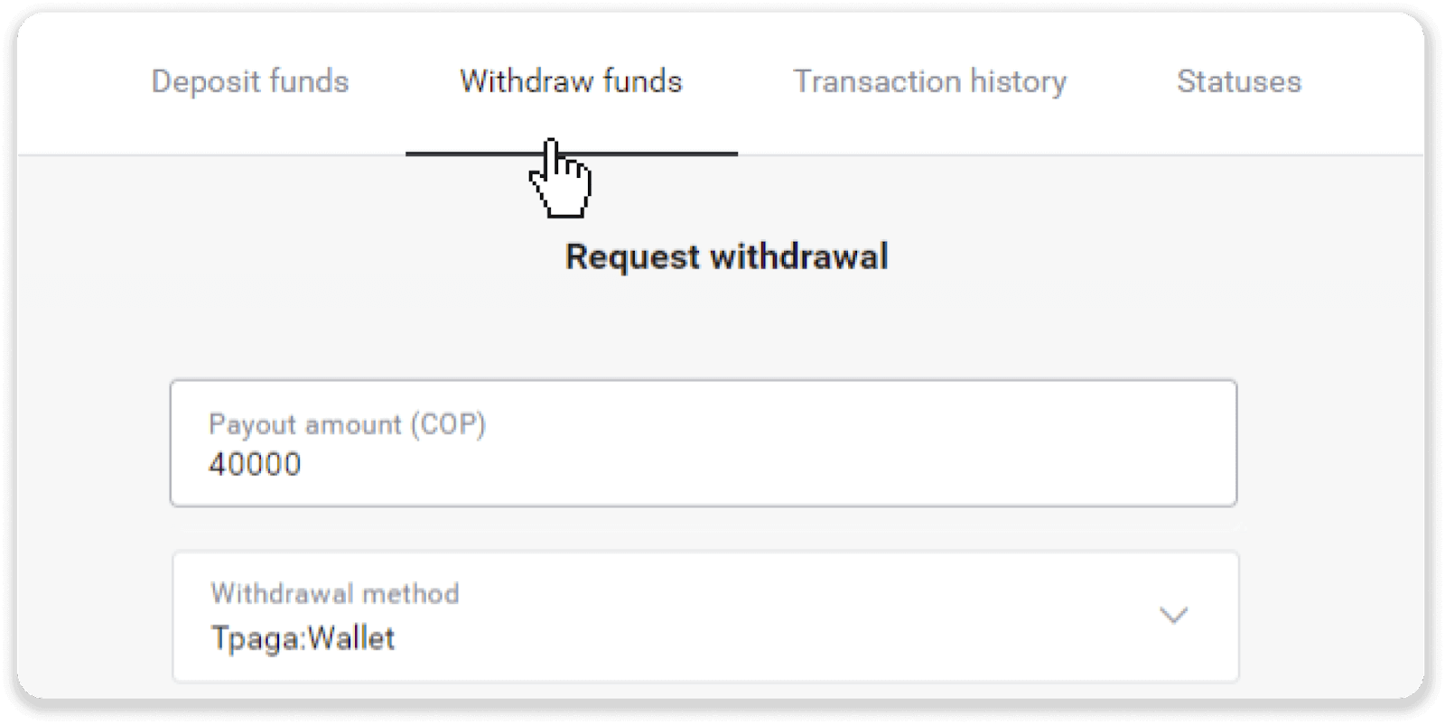 Si të tërhiqni fonde nga Binomo në portofolin tim elektronik (Payfix, Webmoney WMZ, Tpaga, Perfect Money, para ADV, PayTM, Globe Pay, AstroPay, Jeton Wallet)