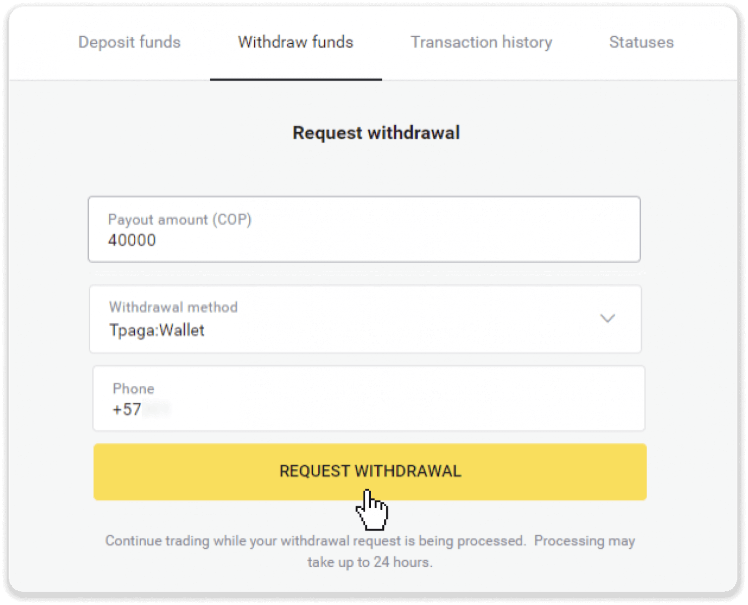 Si të tërhiqni fonde nga Binomo në portofolin tim elektronik (Payfix, Webmoney WMZ, Tpaga, Perfect Money, para ADV, PayTM, Globe Pay, AstroPay, Jeton Wallet)
