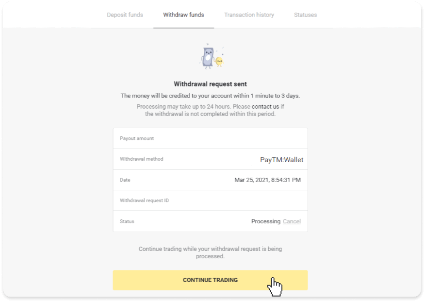 Si të tërhiqni fonde nga Binomo në portofolin tim elektronik (Payfix, Webmoney WMZ, Tpaga, Perfect Money, para ADV, PayTM, Globe Pay, AstroPay, Jeton Wallet)