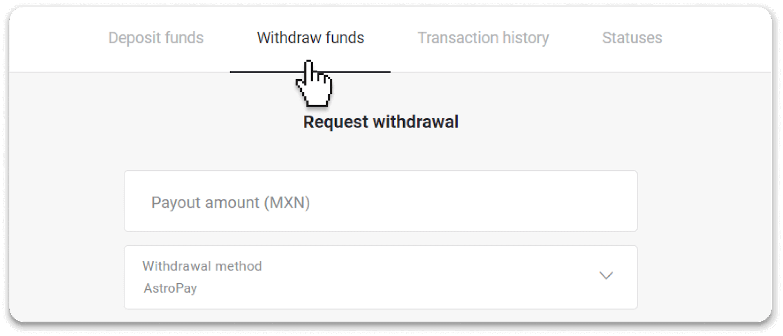 Si të tërhiqni fonde nga Binomo në portofolin tim elektronik (Payfix, Webmoney WMZ, Tpaga, Perfect Money, para ADV, PayTM, Globe Pay, AstroPay, Jeton Wallet)
