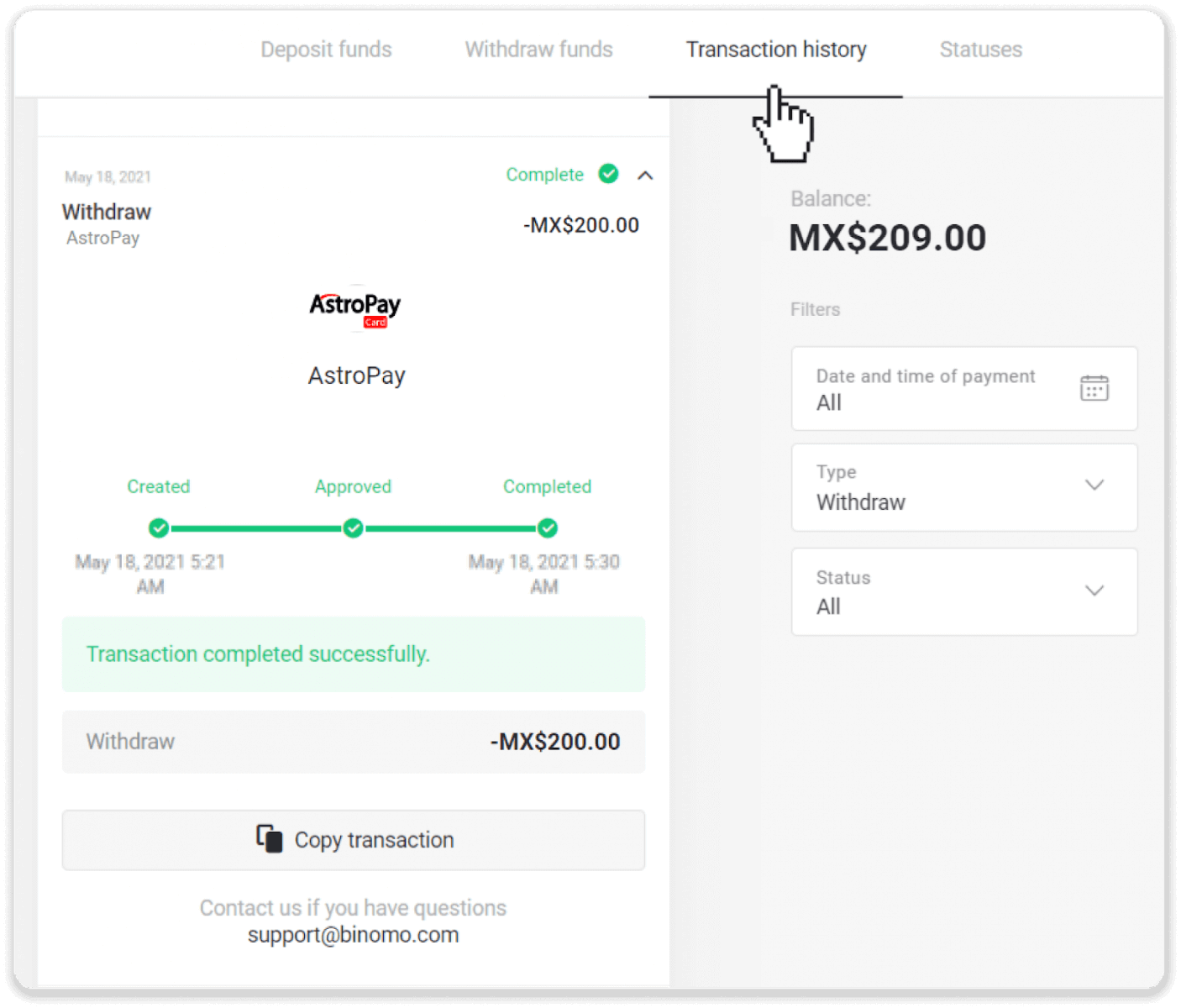 Si të tërhiqni fonde nga Binomo në portofolin tim elektronik (Payfix, Webmoney WMZ, Tpaga, Perfect Money, para ADV, PayTM, Globe Pay, AstroPay, Jeton Wallet)